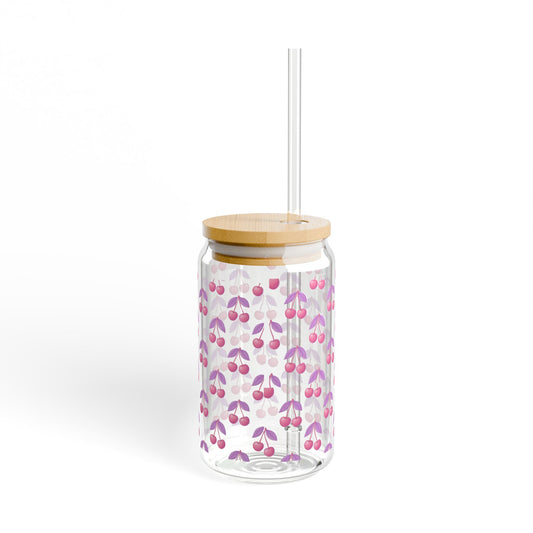 Cherry Blossom Sipper Glass, 16oz | Cute Drinkware for Summer, Eco-Friendly, Gift for Her, Kitchen Decor, Reusable Straw