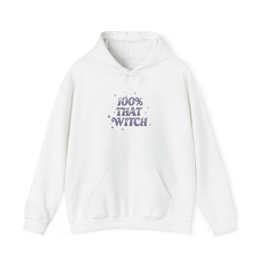 100% That Witch Unisex Hooded Sweatshirt, Cozy Fall Hoodie, Witchy Apparel, Halloween Gift, Spooky Season Clothing