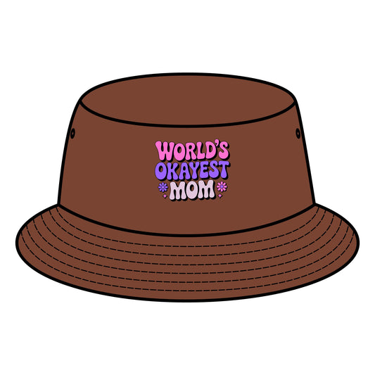 World's Okayest Mom Bucket Hat | Fun Gift for Moms, Summer Accessory, Casual Style, Birthday Gift, Outdoor Fashion