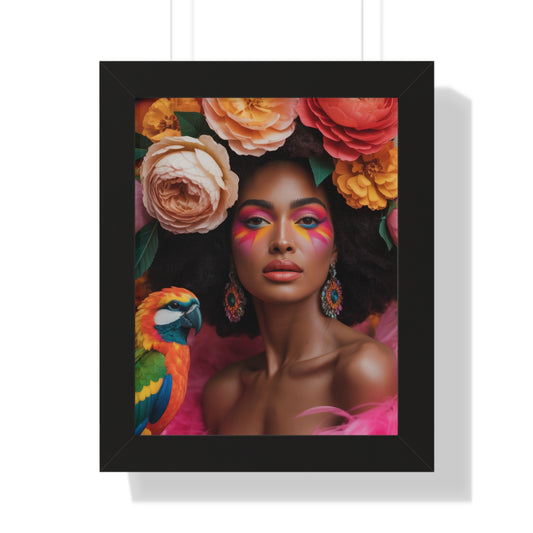 Vibrant Framed Vertical Poster, Boho Wall Art, Colorful Home Decor, Eclectic Gift, Tropical Decor, Floral Portrait Print